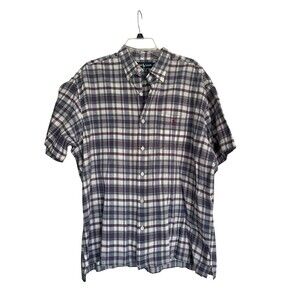 Ralph Lauren Shirt Mens XL Navy White Plaid Cotton Short Sleeve Button Down